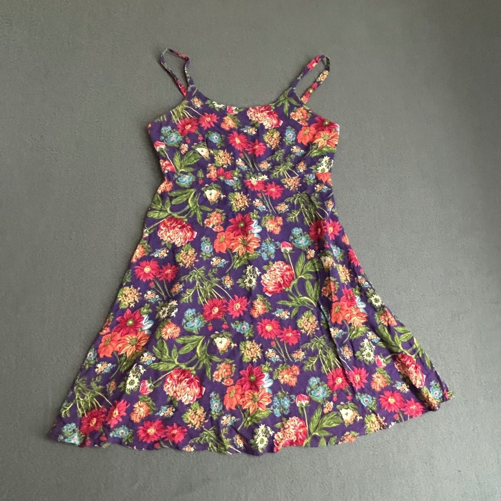 Lizsport Petite Sundress Womens 4 Purple Floral Cotton Fit & Flare Mini Dress